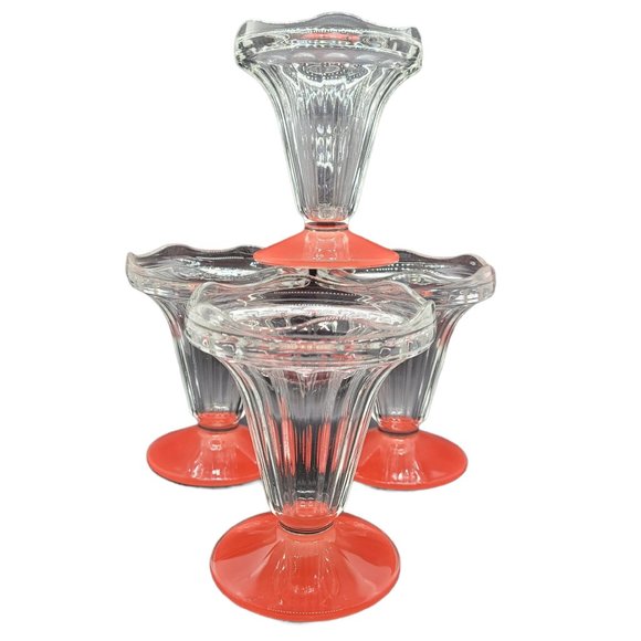 Unknown Other - Set of 4 Vintage French Sundae Glasses Retro MCM